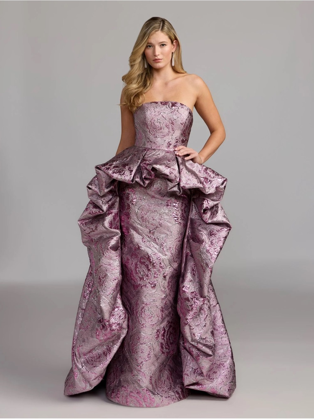 Strapless Metallic Rose Brocade Evening Dress Mac Duggal 13359